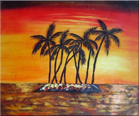 547x456 Framed Palm Trees Silhouettes On Red And Orange Sky Sunset Oil - Palm Tree Silhouette Painting