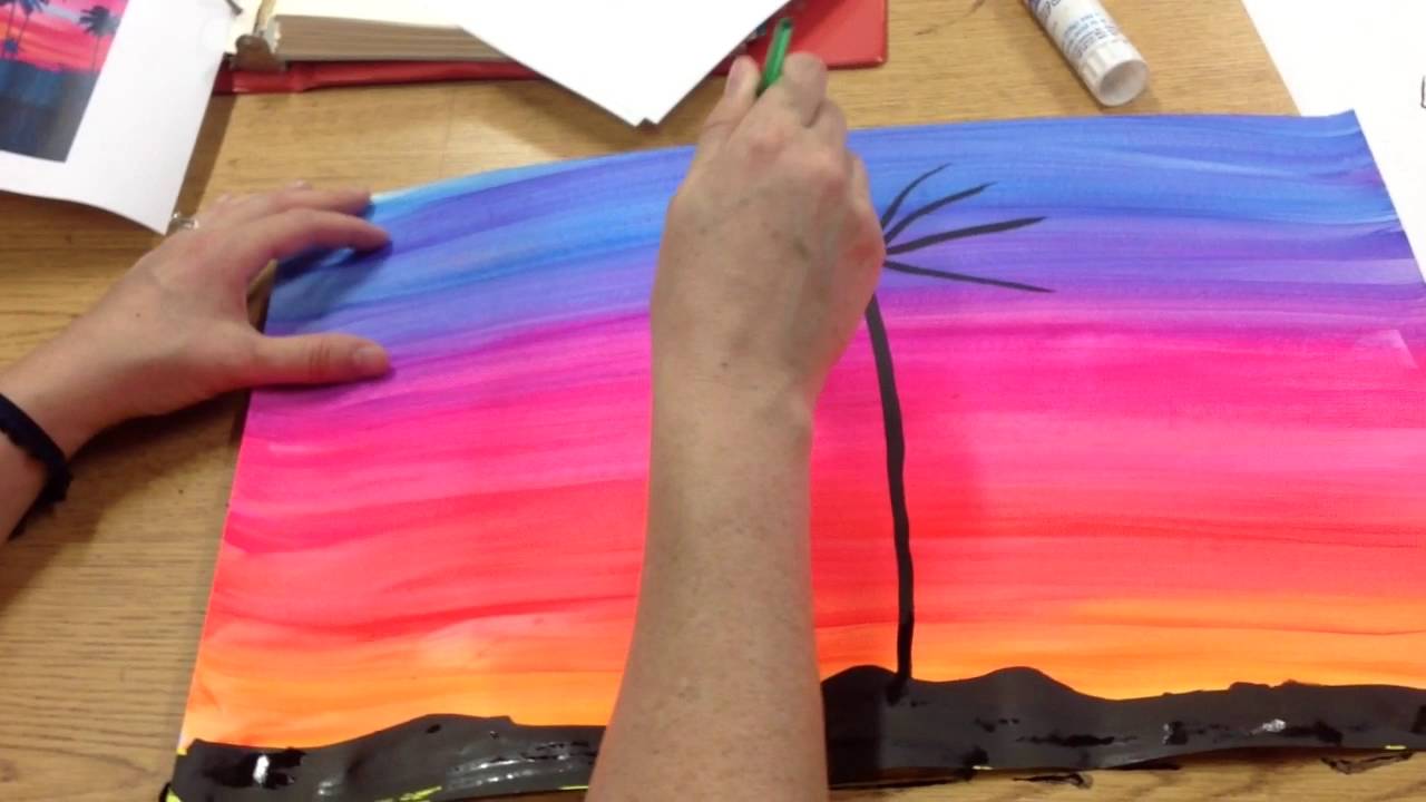 1280x720 How To Paint Palm Tree Silhouettes - Palm Tree Silhouette Painting