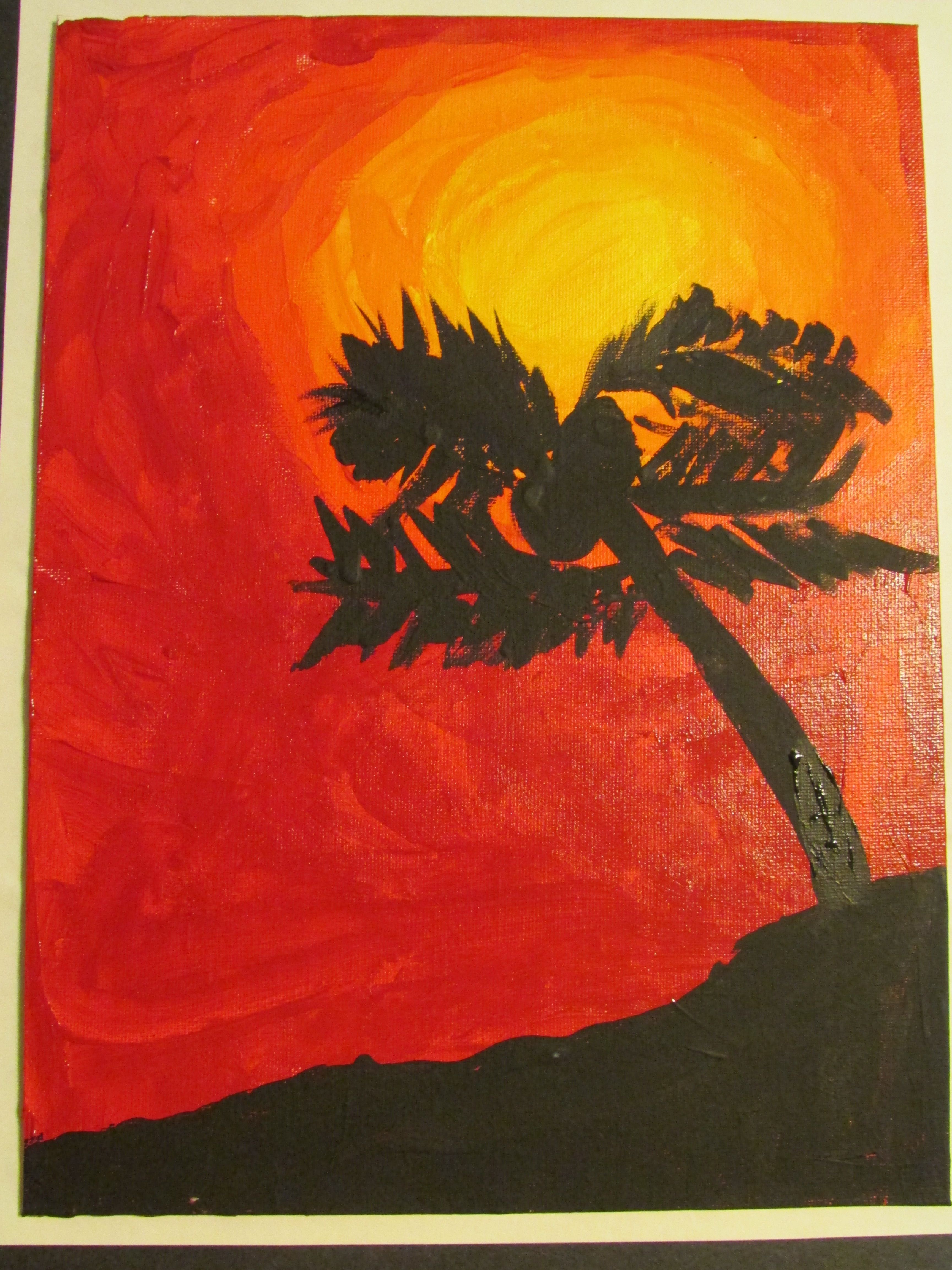 3456x4608 2nd Grade Palm Tree Silhouette Painting 9 X 12 Lesson By Art - Palm Tree Silhouette Painting