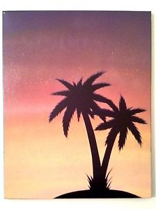 224x300 Tropical Palm Tree Colorful Sunset Silhouette Stencil Painting - Palm Tree Silhouette Painting