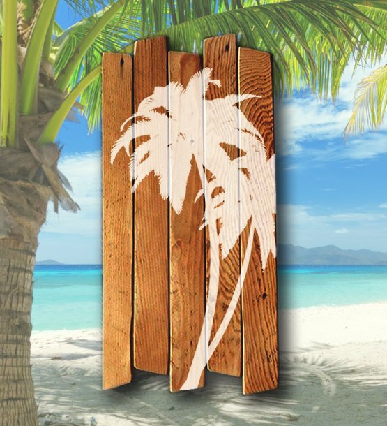 555x610 White Palm Tree Silhouette Painting On Reclaimed Wood - Palm Tree Silhouette Painting