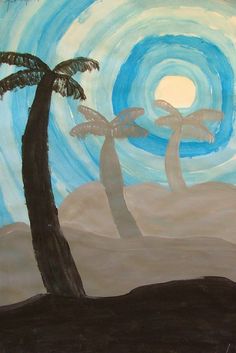 236x353 3rd Grade Palm Tree Silhouette Painting On Canvas Board 9 X 12 - Palm Tree Silhouette Painting