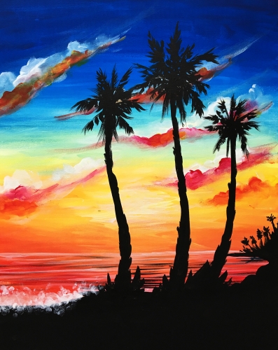 397x500 Palm Tree Sunset Paint Fun Studio - Palm Tree Sunset Painting