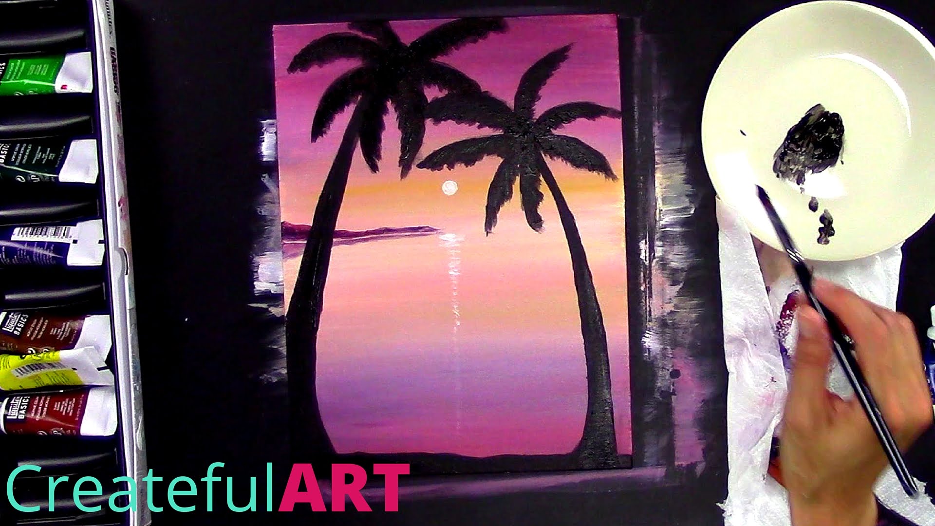 1920x1080 How To Paint A Sunset With Palm Trees - Palm Tree Sunset Painting