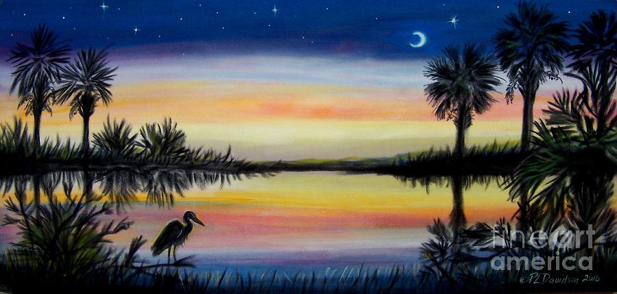 900x430 Palmetto Tree And Moon Low Country Sunset Painting By Patricia L - Palmetto Tree Painting