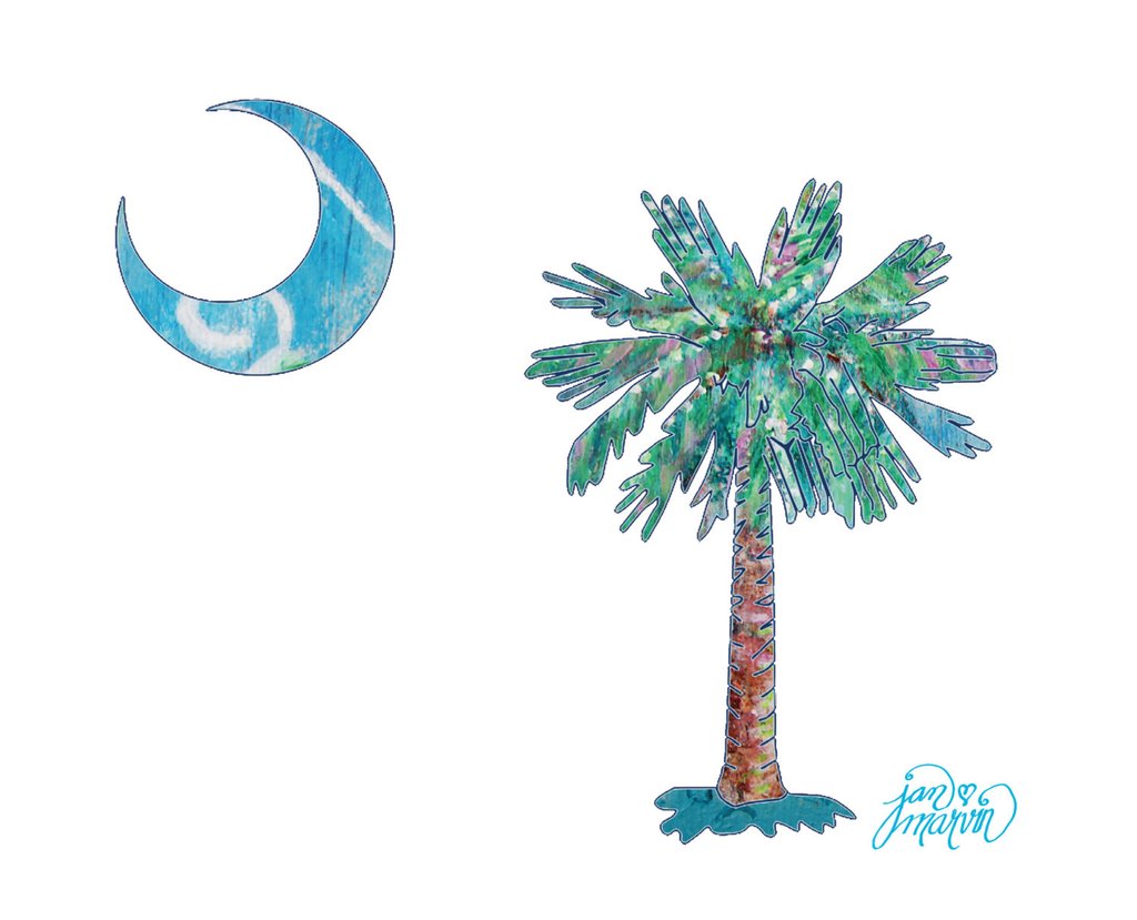 1024x829 Palmetto Tree And Moon Print Of Acrylic Painting South Carolina - Palmetto Tree Painting
