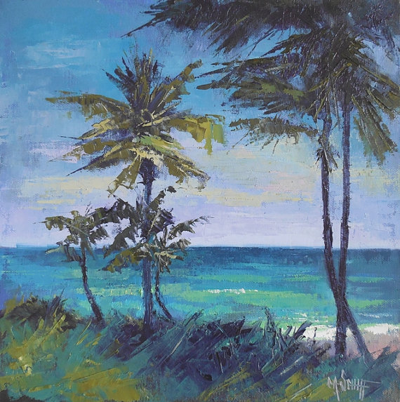 570x573 Impressionist Tropical Landscape Florida Painting Palm Tree - Palmetto Tree Painting