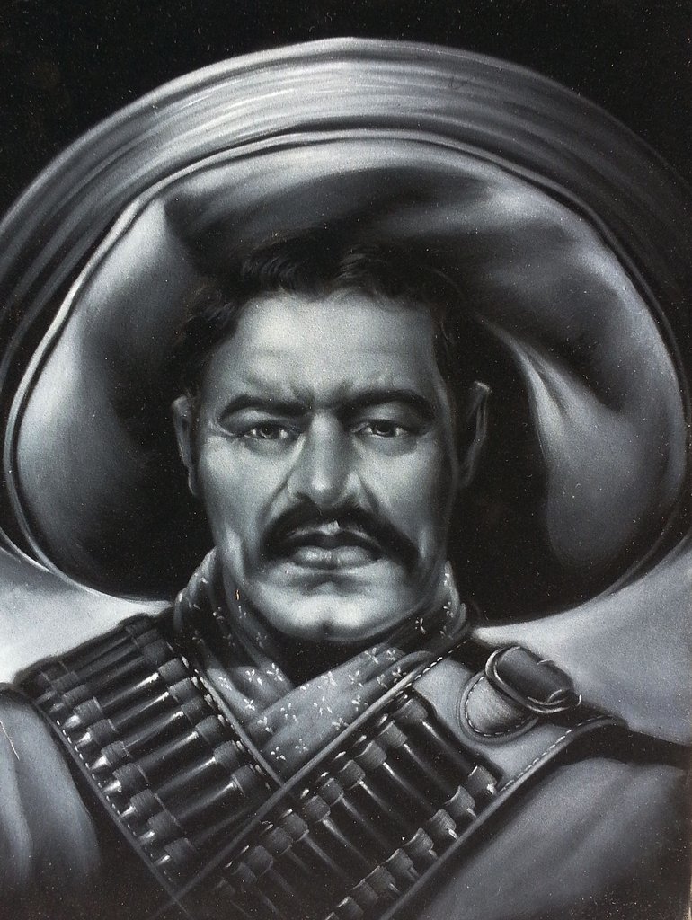 770x1024 Pancho Villa Portrait, Original Oil Painting On Black Velvet By - Pancho Villa Painting