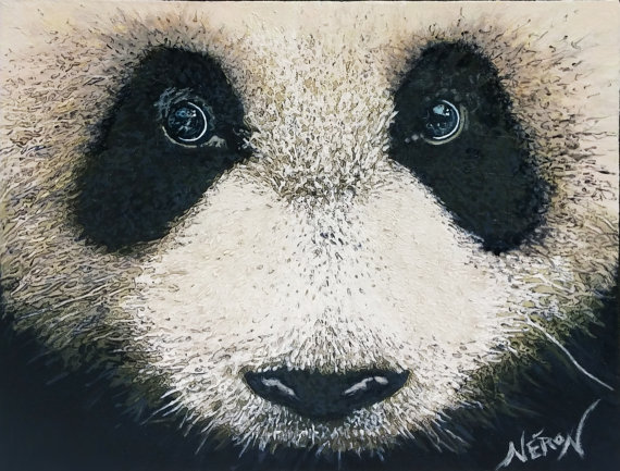 570x433 Panda Bear Fine Art Bestiary Acrylic Painting Animal Wall Art - Panda Bear Painting