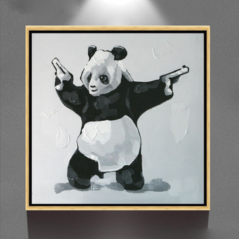 350x350 Hand Painted Canvas Decoration Framed Wall Art Gunners Panda Oil - Panda Canvas Painting