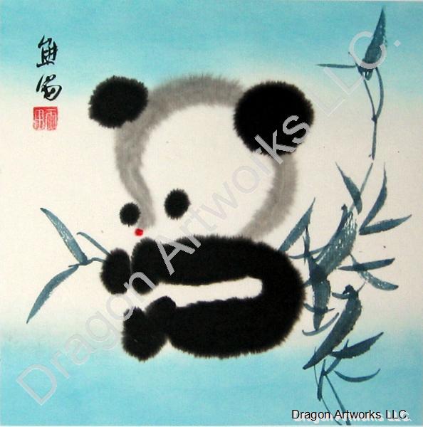 594x600 Colorful Chinese Panda Brush Art Painting - Panda Chinese Painting