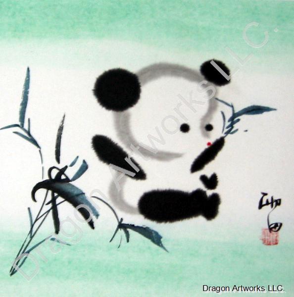 594x600 Cute Chinese Panda Brush Painting - Panda Chinese Painting