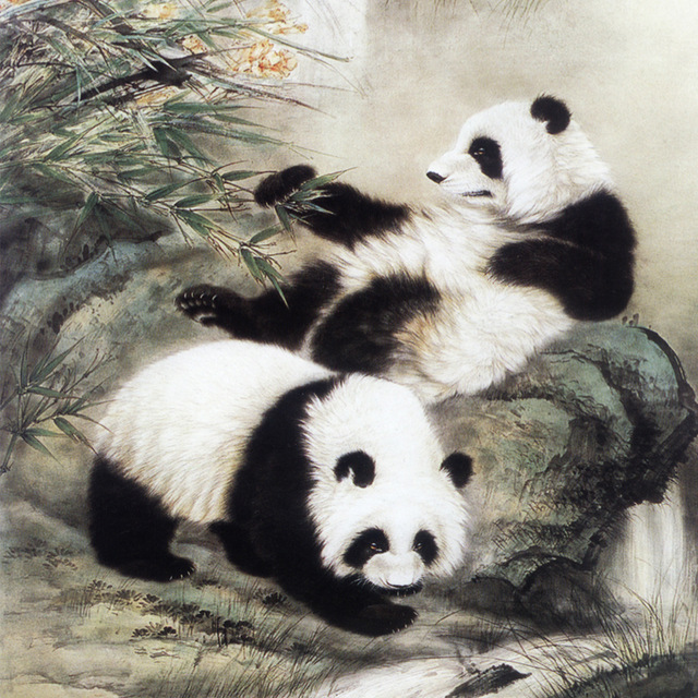 640x640 Fast Shipping! Silk Fabric Hd Pictures Painting Cute Panda Chinese - Panda Chinese Painting