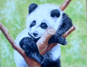300x232 Original Oil Painting Of Adorable Baby Panda Bear. Ebay - Panda Oil Painting
