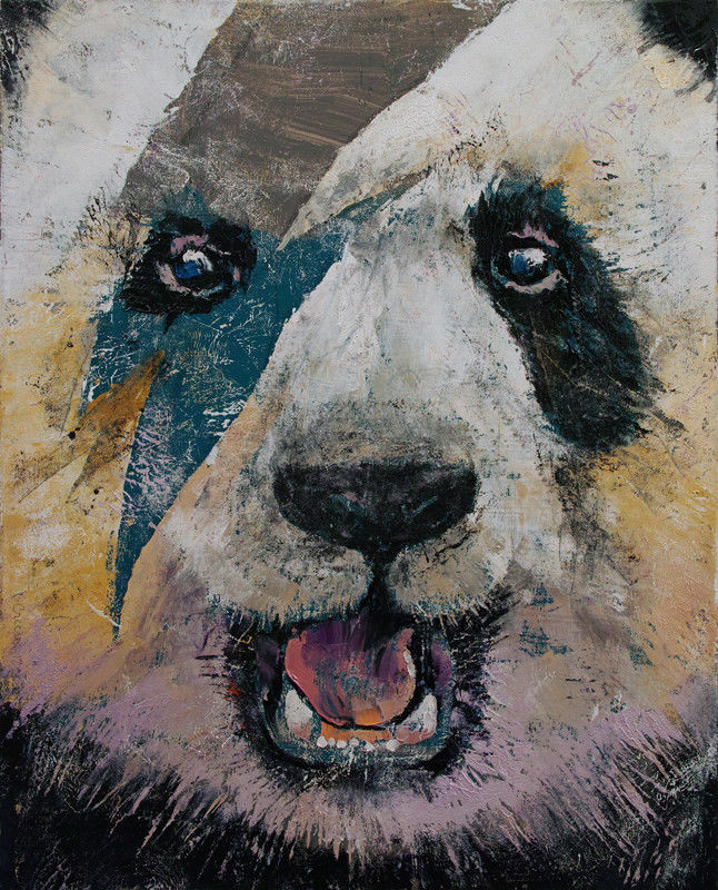 646x800 Panda Rock 16x20 Oil Painting Lightning Bolt Parody Bowie - Panda Oil Painting