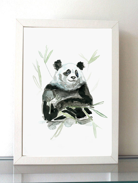 570x756 Panda Art Panda Bear Watercolor Painting Ink Drawing - Panda Watercolor Painting