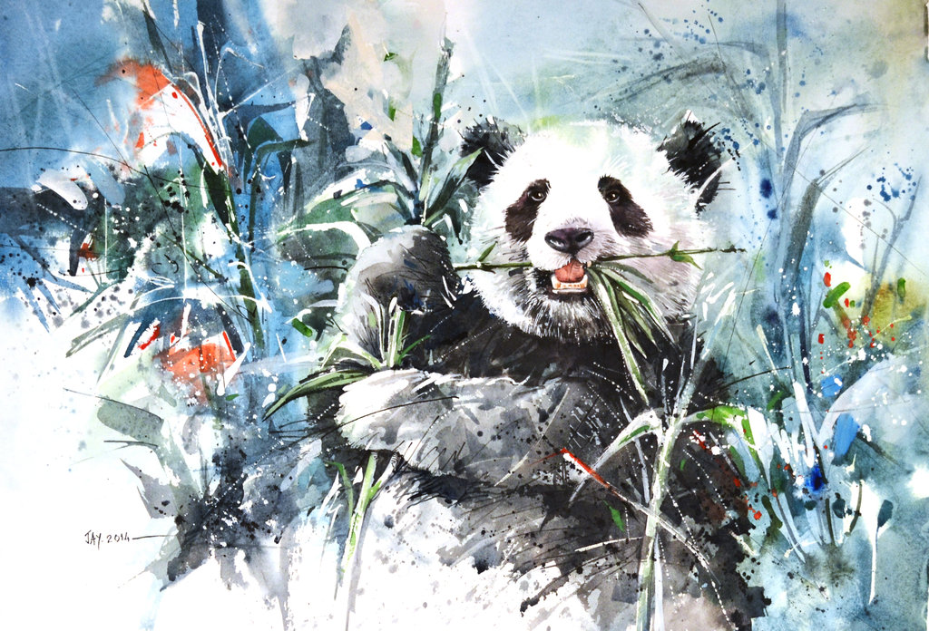 1024x696 Panda Bear By Abstractmusiq - Panda Watercolor Painting