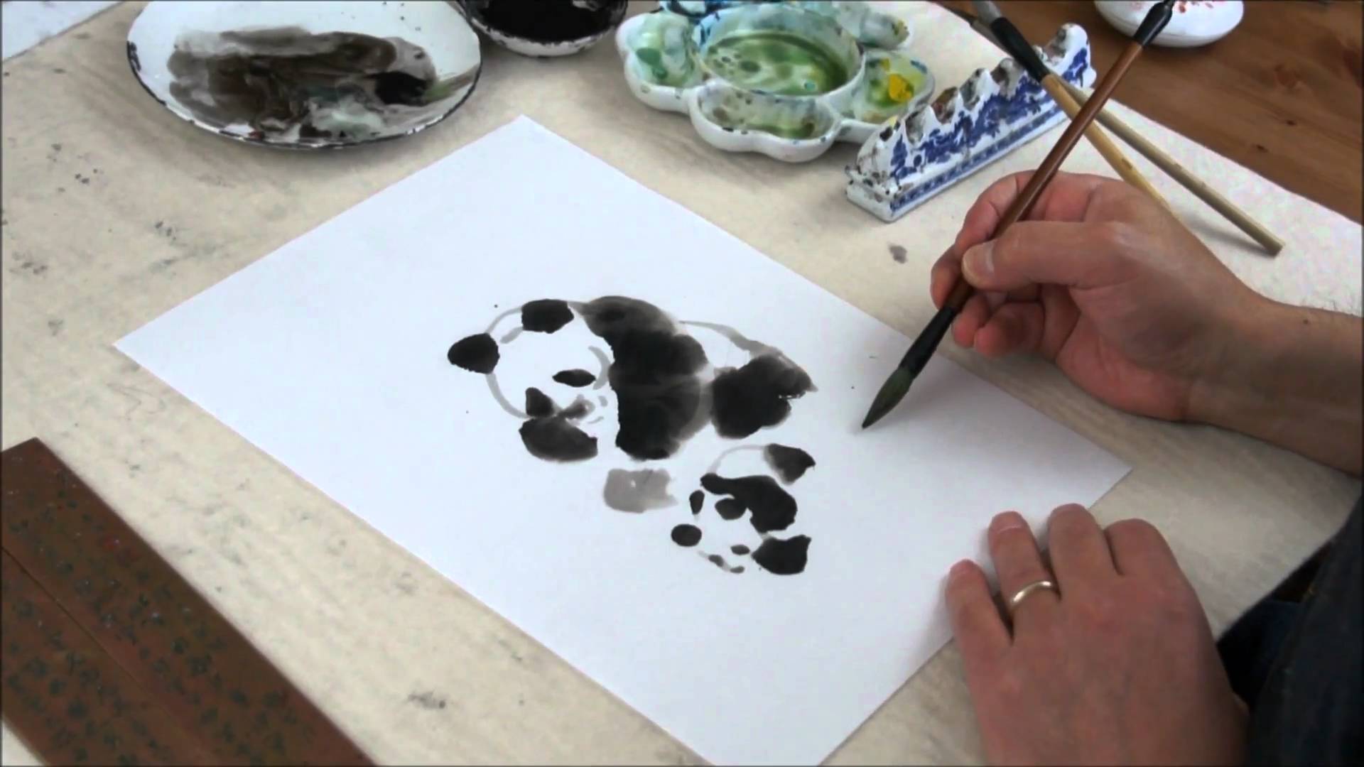 1920x1080 Panda Bears - Panda Watercolor Painting