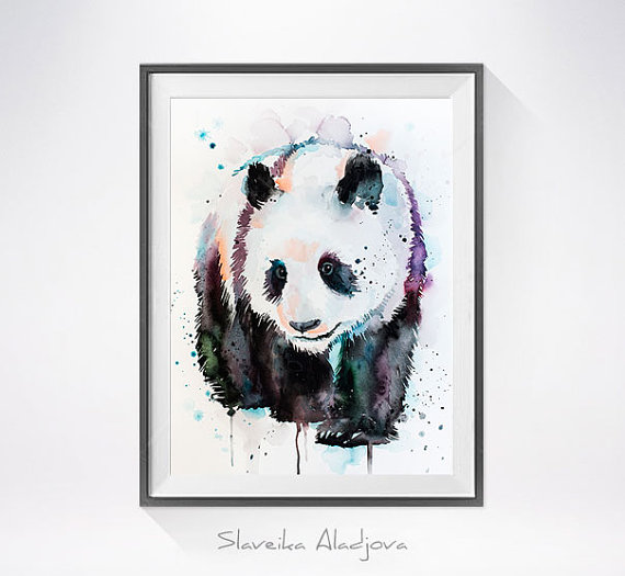 570x525 Panda Watercolor Painting Print - Panda Watercolor Painting