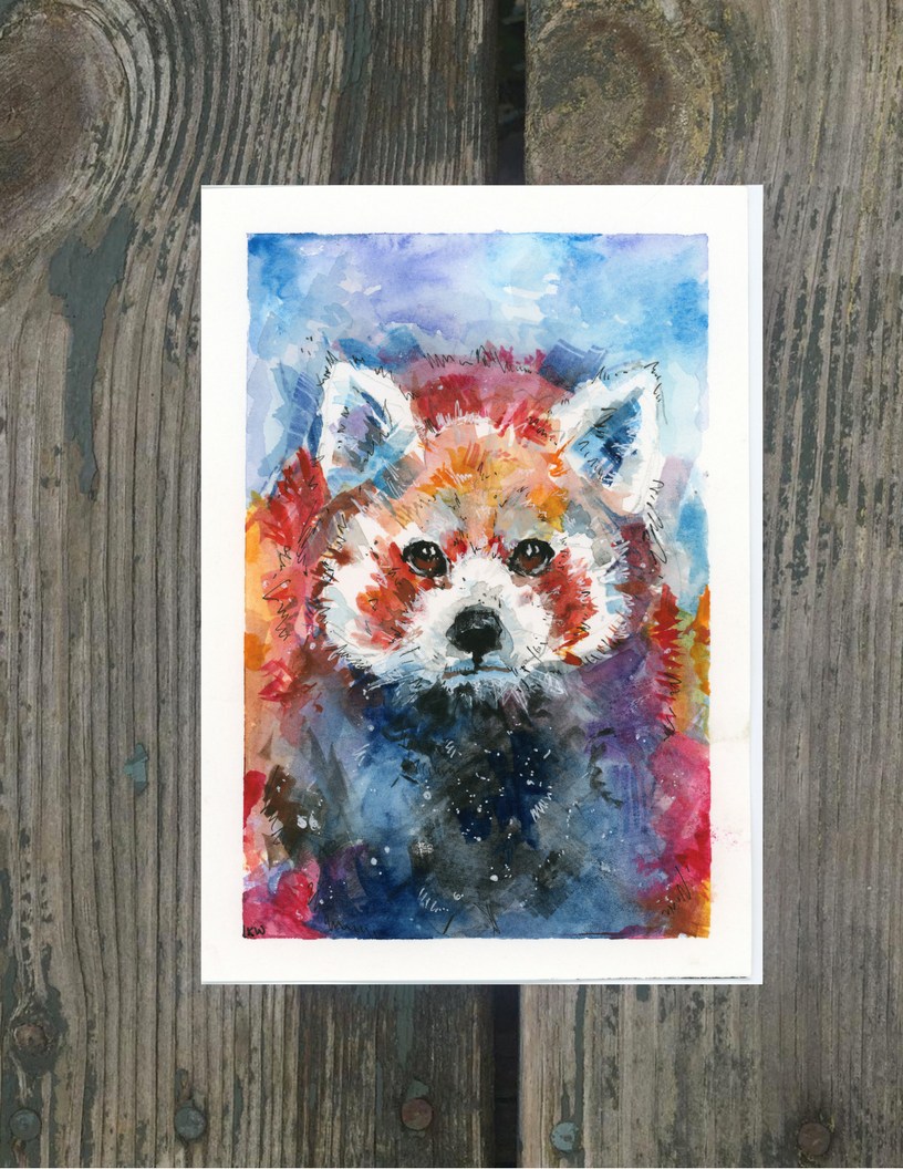 816x1056 Red Panda Original Watercolor Giclee Fairy Gardens - Panda Watercolor Painting