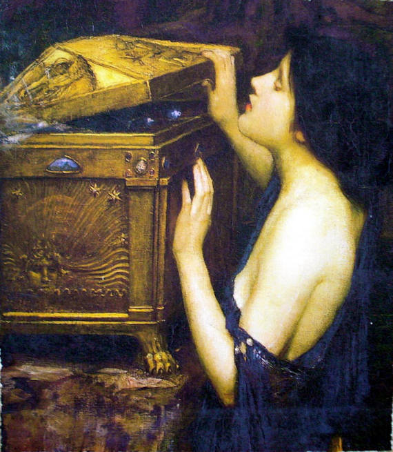 570x655 Waterhouse Pandora's Box Painting Print On Canvas Ready - Pandoras Box Painting