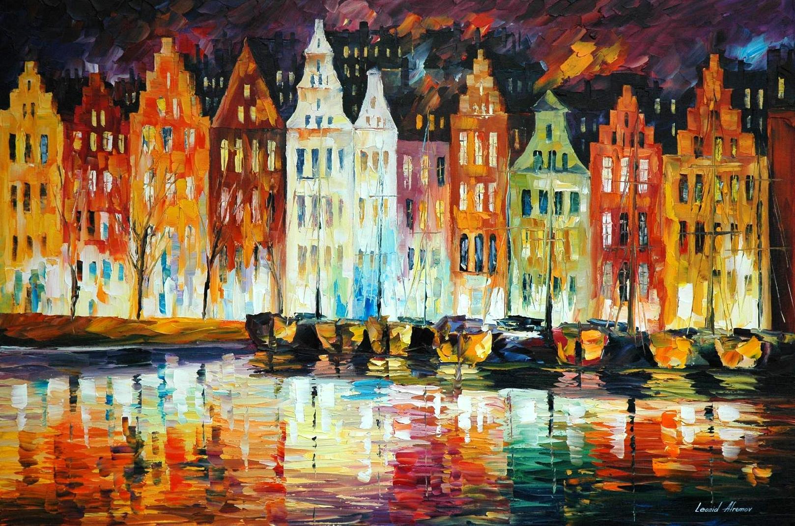 1618x1070 Amsterdam's Panorama Palette Knife Oil Painting On Canvas By - Panoramic Painting