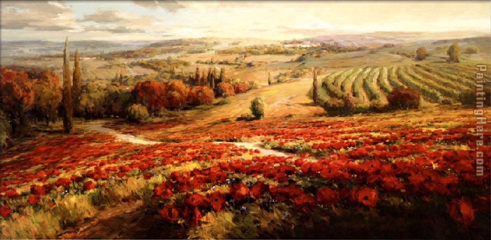 955x467 Roberto Lombardi Red Poppy Panorama Painting Anysize 50% Off - Panoramic Painting