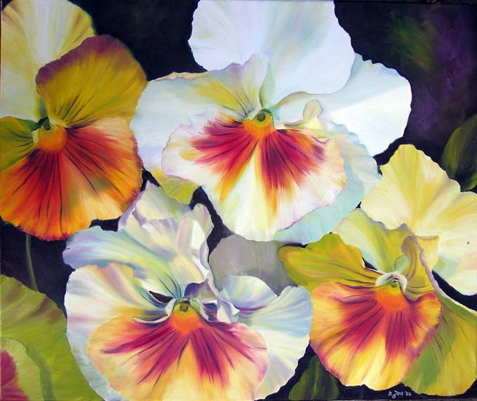 680x571 Oil Flower Painting Of Pansies, Garden Pansies Flowers In Oil - Pansy Flower Painting
