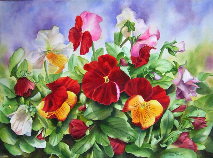 680x505 Red Pansies In Watercolor Watercolor Amp Oil Paintings Of Roses - Pansy Flower Painting