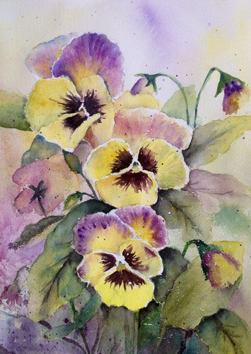 512x720 Yellow Pansies - Pansy Flower Painting