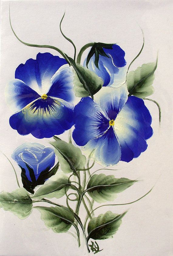 570x845 Hand Painted Blue Pansy Greeting Card Donna Dewberry - Pansy Flower Painting