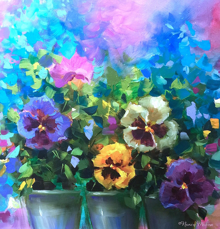 865x900 Pansy Dance Painting By Nancy Medina - Pansy Painting