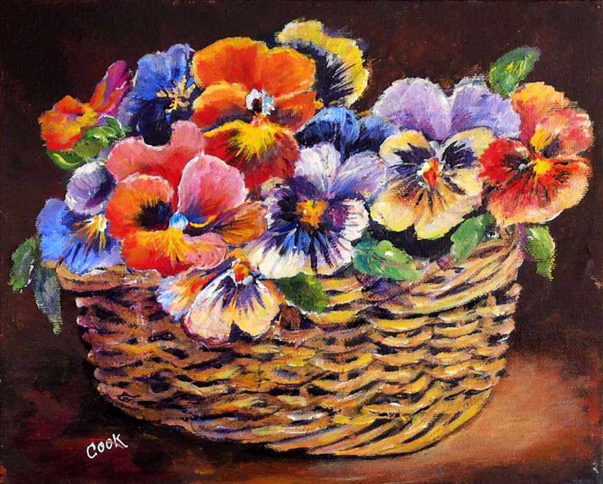 873x700 Basket Of Pansies - Pansy Painting