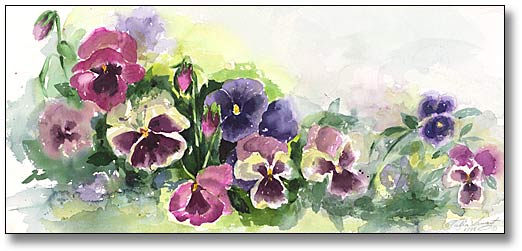 522x251 Watercolor Painting Of Pansies - Pansy Painting