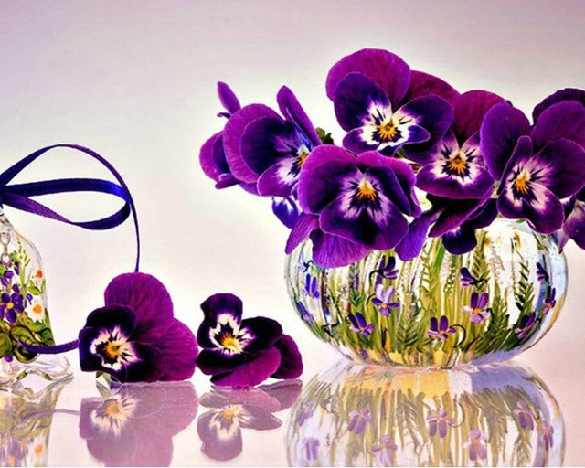 640x512 Diy Diamond Painting Pansy Picture Full Cross Stitch Kits Icons - Pansy Painting