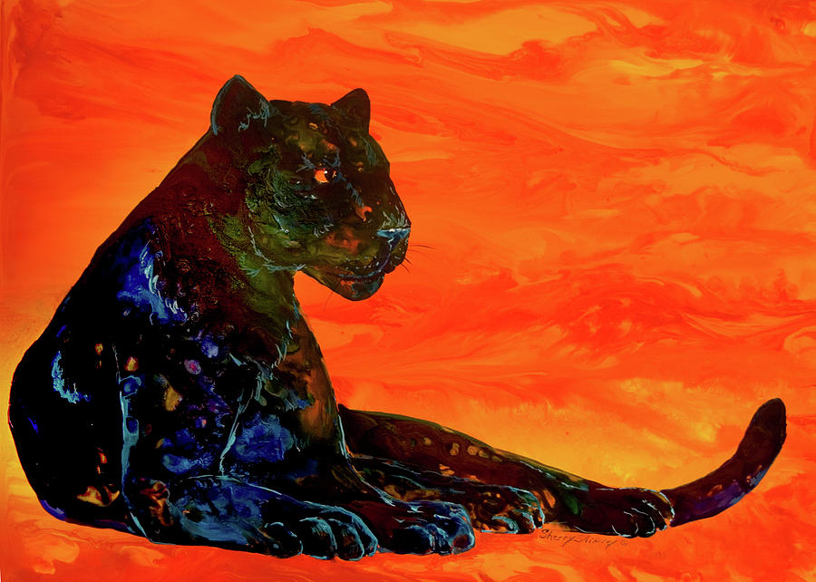900x642 Fire Panther Painting By Sherry Shipley - Panther Painting