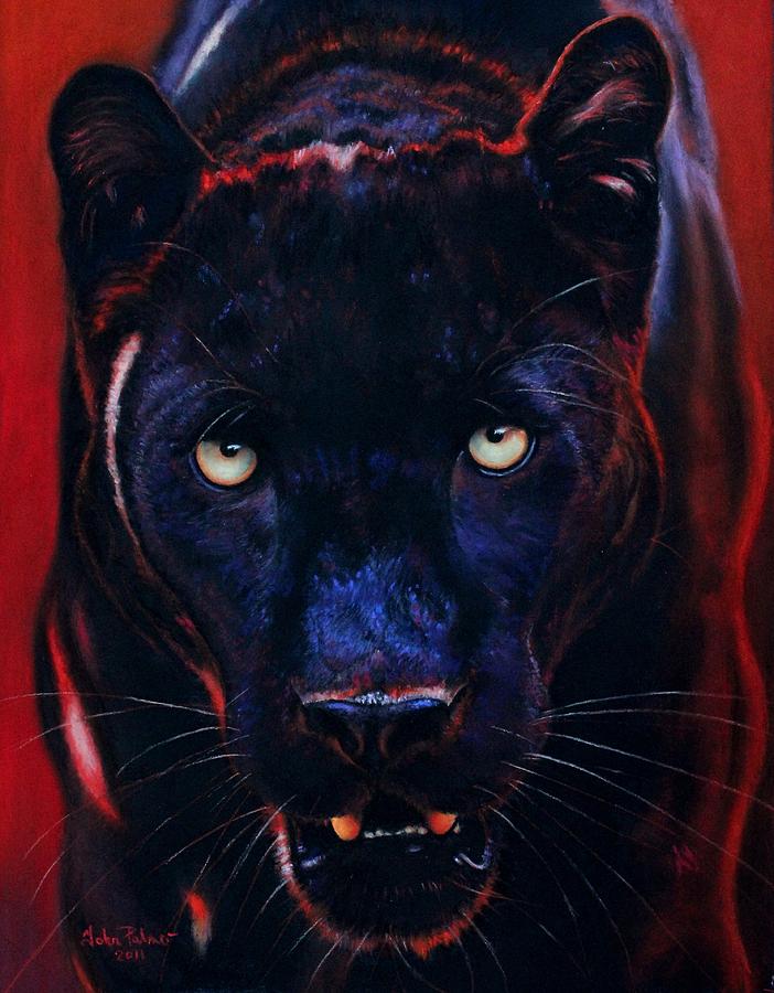 702x900 Nightstalker Black Panther Version A Painting By John Palmer - Panther Painting