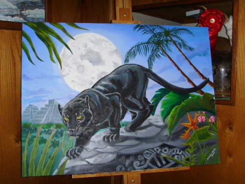 500x375 Huge Black Panther In Oil - Panther Painting