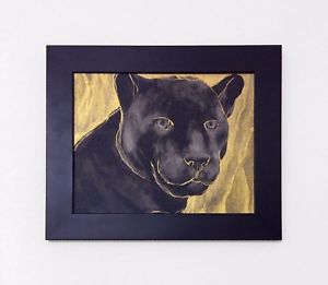 300x261 Black And Gold Panther Painting. Acrylic And Ink On Canvas. Framed - Panther Painting