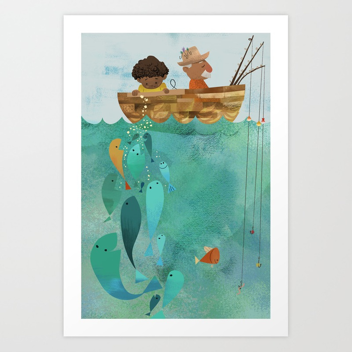 700x700 Fishing With Papa Art Print By Davemott Society6 - Papa Painting