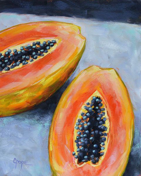 480x600 Still Life Painting By Cat Pope On Etsy, Kitchen Art, Melon Papaya - Papaya Painting