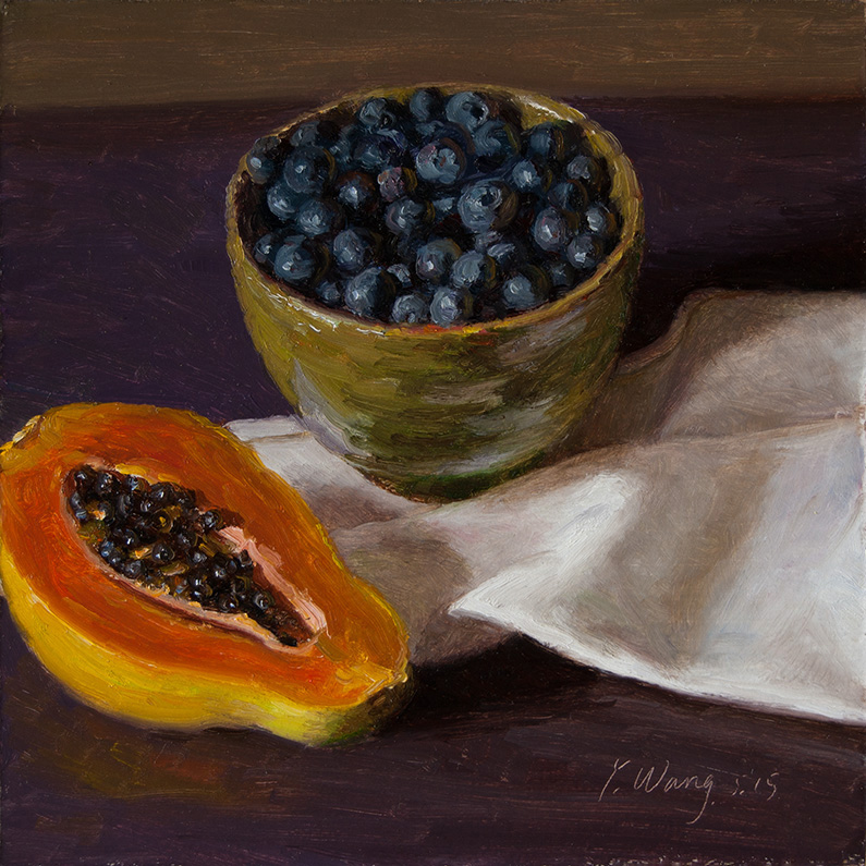 795x795 Wang Fine Art Papaya And Blueberries Still Life A Painting A Day - Papaya Painting