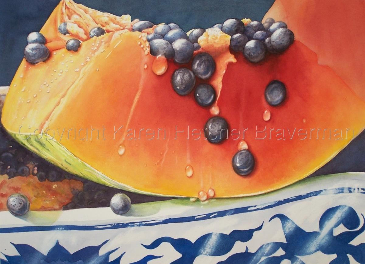 1200x867 Watercolor Paintings Papaya I By Karen Fletcher Braverman - Papaya Painting