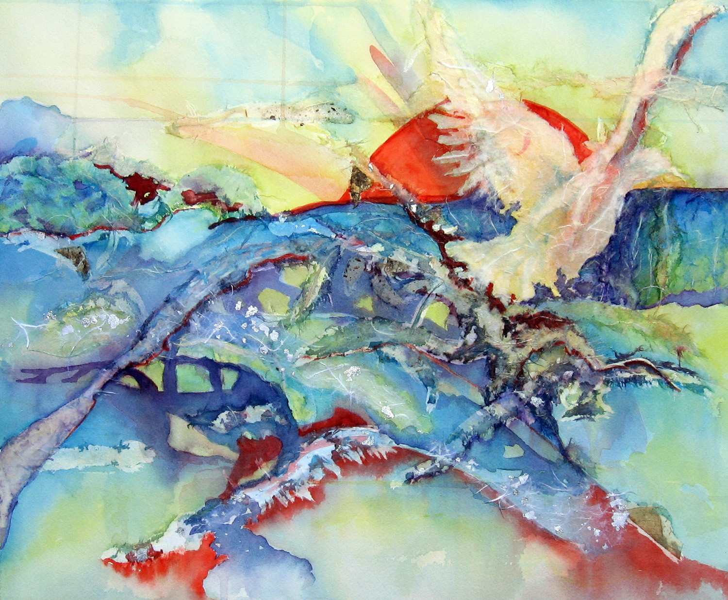 1500x1237 White Dove Watercolor And Rice Paper Collage Leslie White - Paper Collage Painting