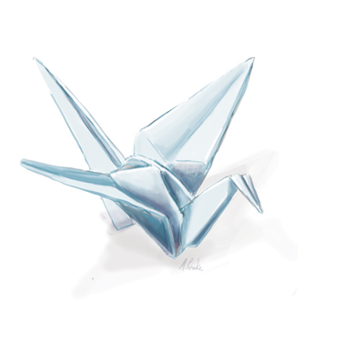400x400 Origami Crane Sketch - Paper Crane Painting