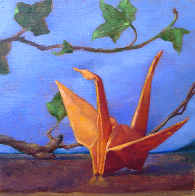 400x403 Paper Crane And Ivy - Paper Crane Painting