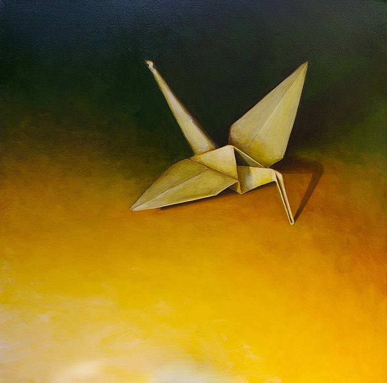 770x762 Saatchi Art Paper Crane Painting By Pj Mills - Paper Crane Painting