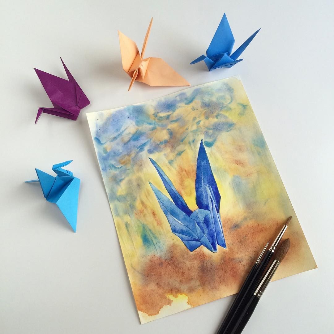 1080x1080 Crane No. 10 Standing Strong - Paper Crane Painting