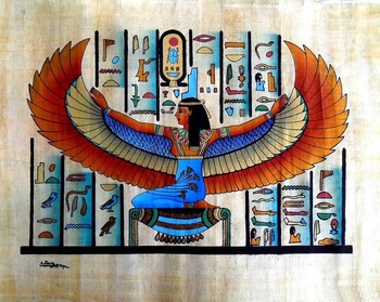 350x279 Egyptian Papyrus Paintings,winged Goddess Isis - Papyrus Painting