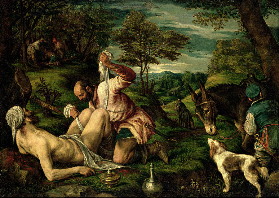 900x640 The Parable Of The Good Samaritan Painting By Francesco Bassano - Parable Painting